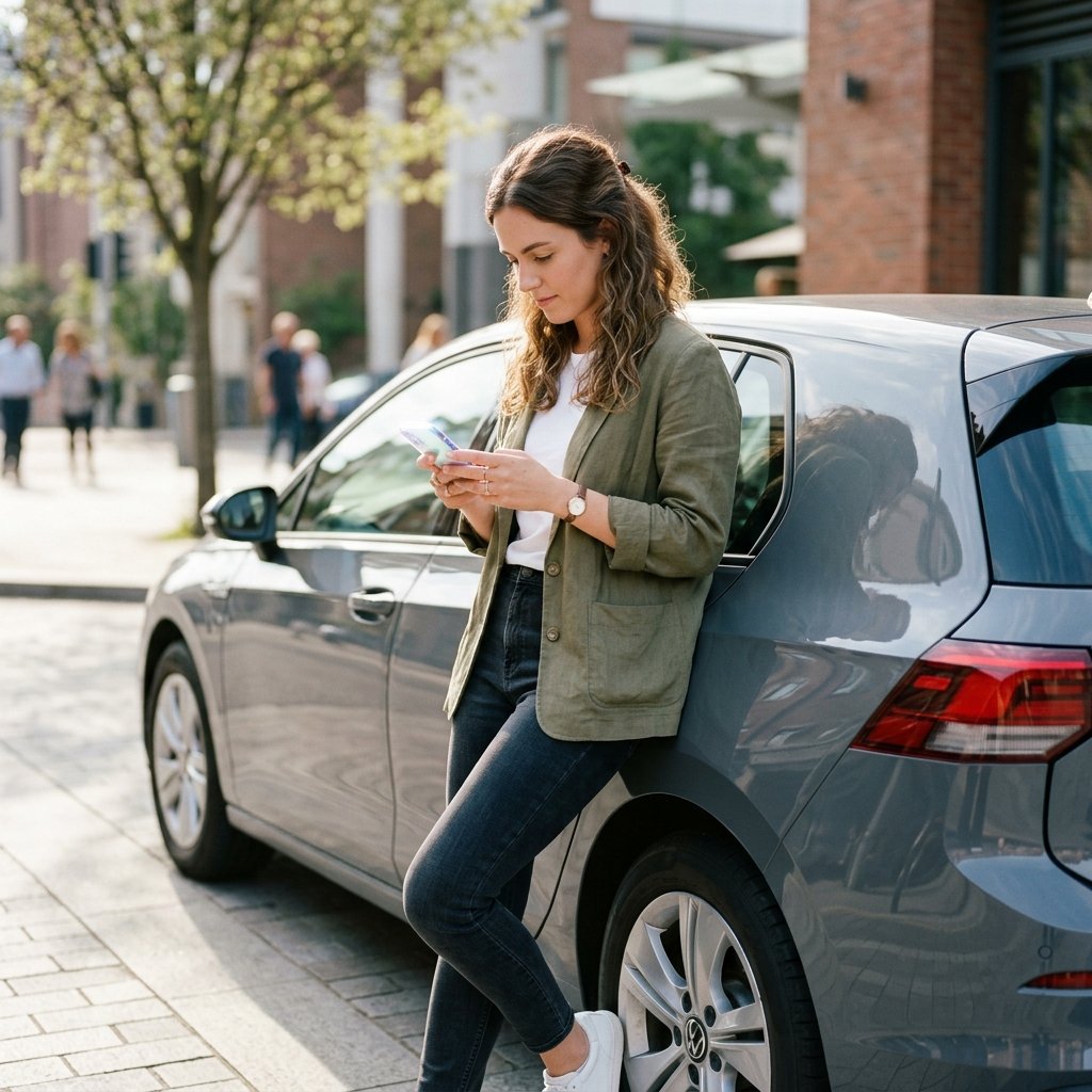 Person checking vehicle information on phone